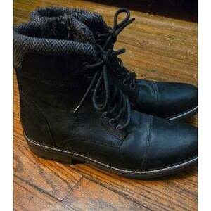 Regent Black Leather Cap Toe Combat Boots Zip Herringbone CV1773-001 Mens 9.5